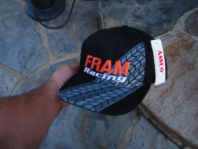 Fram Racing Ball Cap Snap Back Hat Black Tire Tracks New With Tag Promo