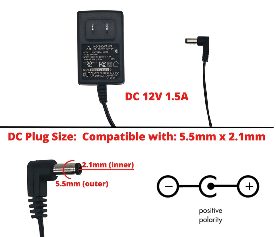 12V DC 1.5A Power Supply Adapter 1500mA Wall Charger for 12 Volt Electronics UL - Image 3 of 4
