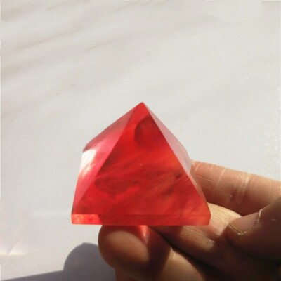 Natural Red Smelting Quartz Crystal Pyramid Reiki Gemstone Healing Tower Decor