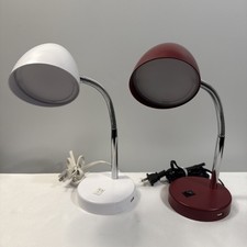 2 MaxLite LED Desk Dorm Lamps w Flexible Neck Energy Saving USB Port Red White