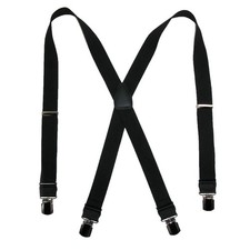 CTM Men's Elastic Anti Slip Pin Clip Suspenders with Leather Drop Tabs