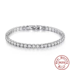 925 Sterling Silver Tennis Bracelet – CZ Zirconia Chain Link Jewelry 7in