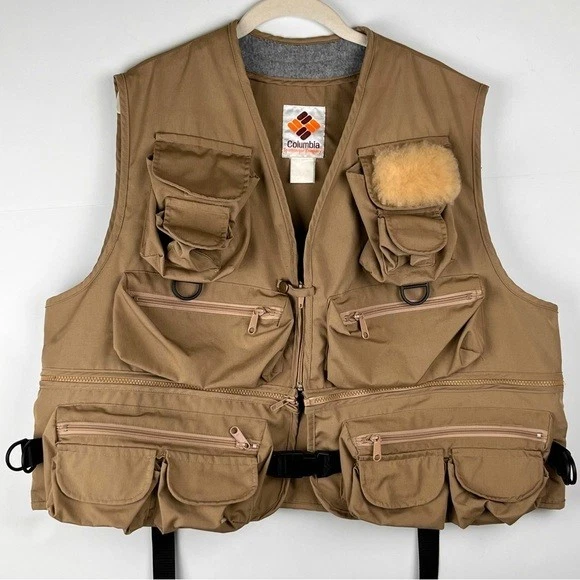 VTG Columbia Sportswear Vest Mens XL Fly Fishing Hip Belt Tan READ