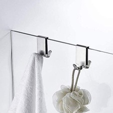 Double Hooks for Glass Shower Door, Towel Hooks Over The 2 Pack Brushed