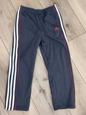 Adidas Kids Size 6 Track Pants Black White 3 Stripe Red Logo Fleece Lined