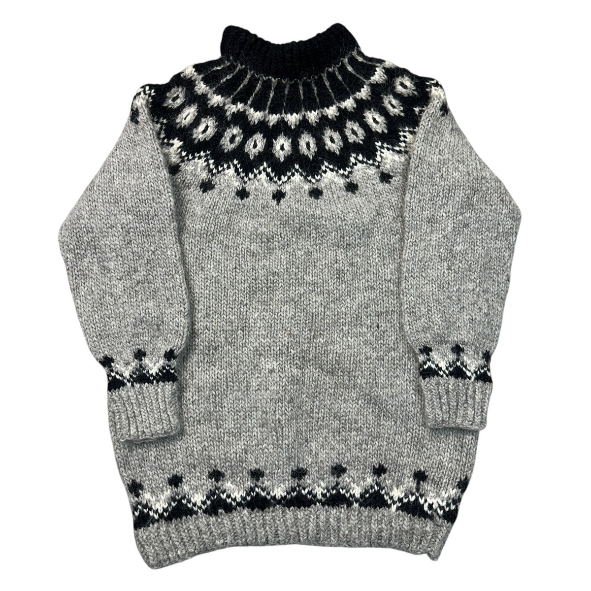 Vintage Icelandic Knit Jumper Wool Fair Isle Sweater Grey Womens