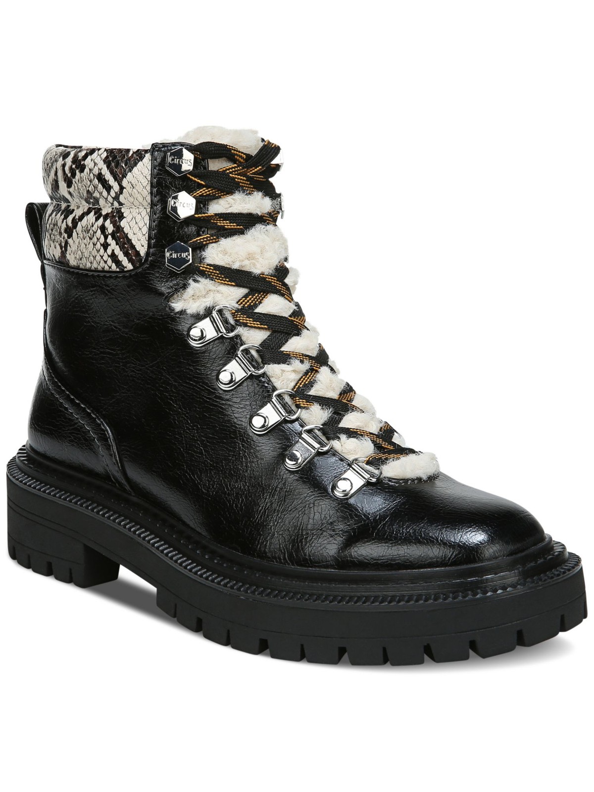 CIRCUS BY SAM EDELMAN Womens Black Snake Print Flora Hiking Boots 6 M