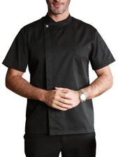 KITCHIEF Black Chef Coat With Mesh Lightweight Chef Jacket Men Short Sleeve C...