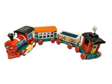 1963 Fisher Price Huffy Puffy Wooden Train #999 Pull Toy Engine Caboose 2 Cars