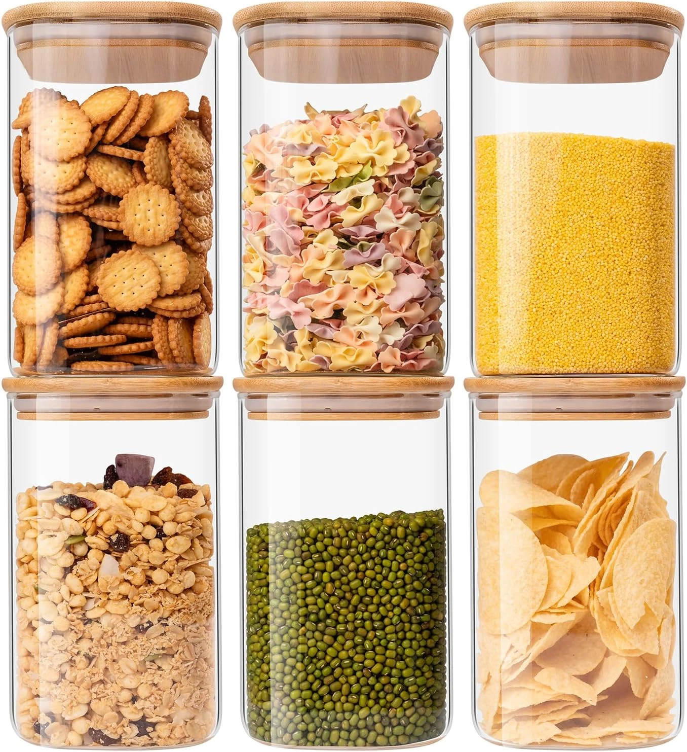 Glass Food Storage Jars 37 Oz Set of 6,Glass Storage Containers Clear Glass Food