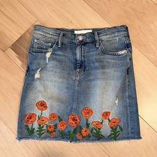 Mother High Waisted Straight A Fray Quite Contrary Denim Skirt Women  s 27