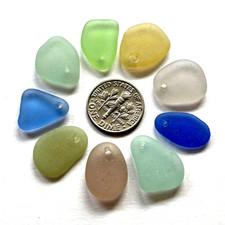 Surf Tumbled Sea Glass DRILLED Jewelry Quality 9 Pieces Naturally recycled.