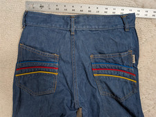 Vintage 70s Mens Rainbow Pocket Cotton Bell Bottom Flared Jeans 27 X 31 RARE