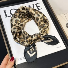 100 Silk Scarf Women Golden Leopard Print Kerchief Square Bandana Wrap 53 53cm