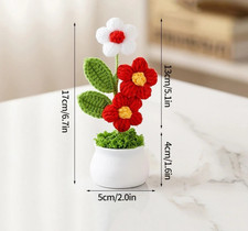 Red Handmade Crochet Small Potted Plants Car Interior Desktop Decor Gift