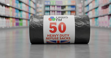 50x Heavy-Duty Refuse Sacks–Extra Strong Black Bin Bags for Home & Industrial Us