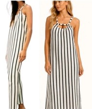Zara Cotton Knit Striped Midi Dress in Navy Cream Size M