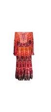 Farm Rio S Pink Orange Floral Maxi Dress Embroidered Balloon Sleeve Cotton