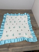Aden + Anais Rio Cars Issie Baby Blanket Aqua Satin Trim Edge Security Lovey 17”