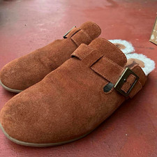 Zodiac Maui Women's Brown Suede Shearling Lined Mule Slippers Buckle Size 10