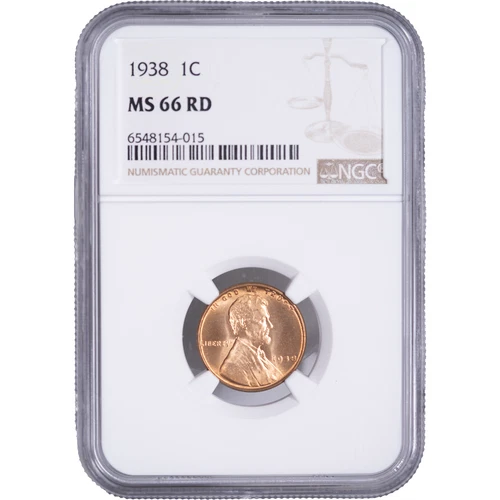 1938 1c Lincoln Wheat Cent ~ NGC MS 66 RD