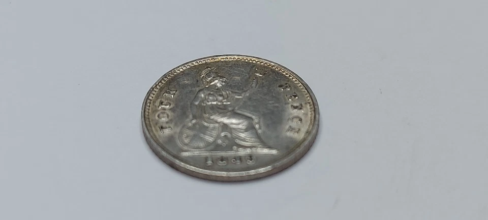 1849 Great Britain, Four Pence 4p Groat Silver Coin, Britannia, QV 'Young Head'. - Image 3 of 3