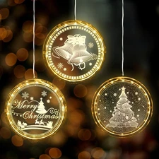 KatchOn Light Up Christmas Window Decorations 3 Pack Santa Reindeer Tree Battery