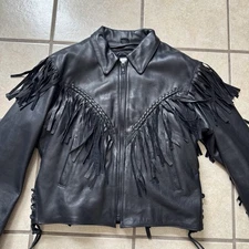 Vtg Wilsons Open Road Race Leather Motorcycle Black Jacket Womens Large Tassels