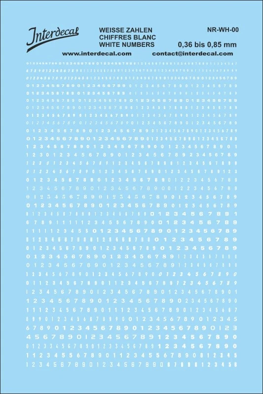Chiffres 0 0,36-0,85mm Décalcomanies blanc 55x40mm INTERDECAL - Photo 1/1
