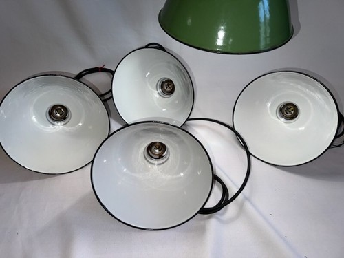 ONE Vintage 9" Porcelain Deep Cone Pendant Industrial Green Lamp Light UL Fitter - Picture 16 of 21
