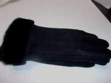 Womans Fashion Lined BLACK Gloves Faux Fur Trim Size 7 NEW
