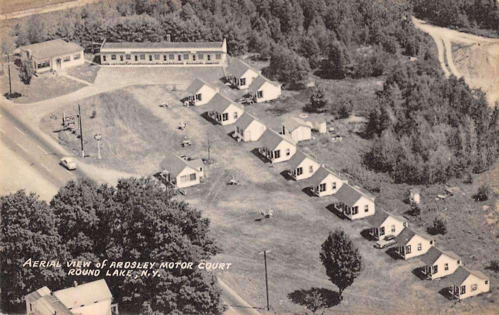 Round Lake New York Ardsley Motor Court Aerial View Antique Postcard
