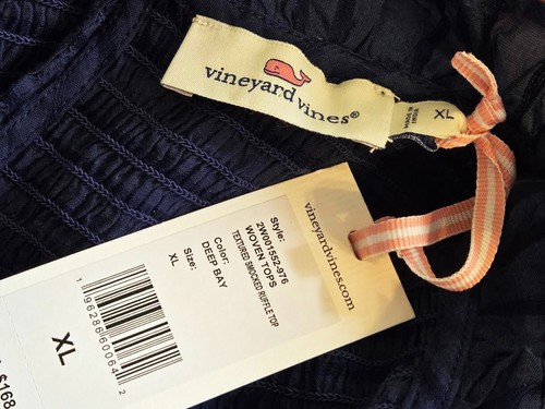 Vineyard Vines Textured Smocked Ruffle Swing Top Navy Women's XL MSRP $168.-NWT - Picture 6 of 9