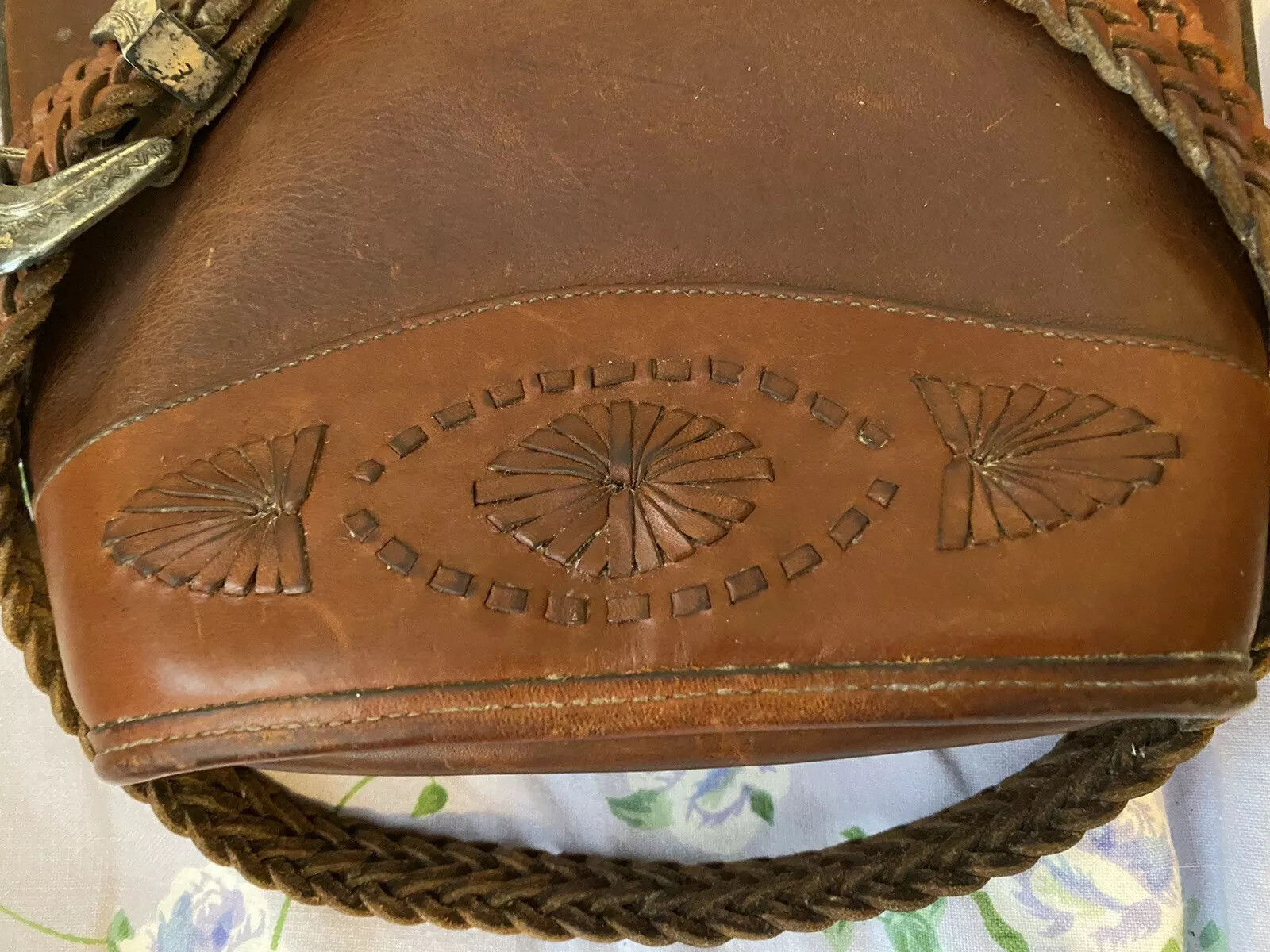 PONY Borsa a tracolla BRIGHTON marrone whisky VINTAGE cucita a mano HIPPIE in pelle HandBaG