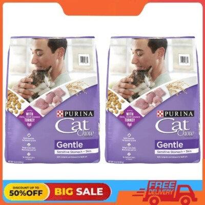 2 Pack Purina Cat Chow Gentle, Sensitive Stomach Dry Cat Food, Turkey, 13 lb