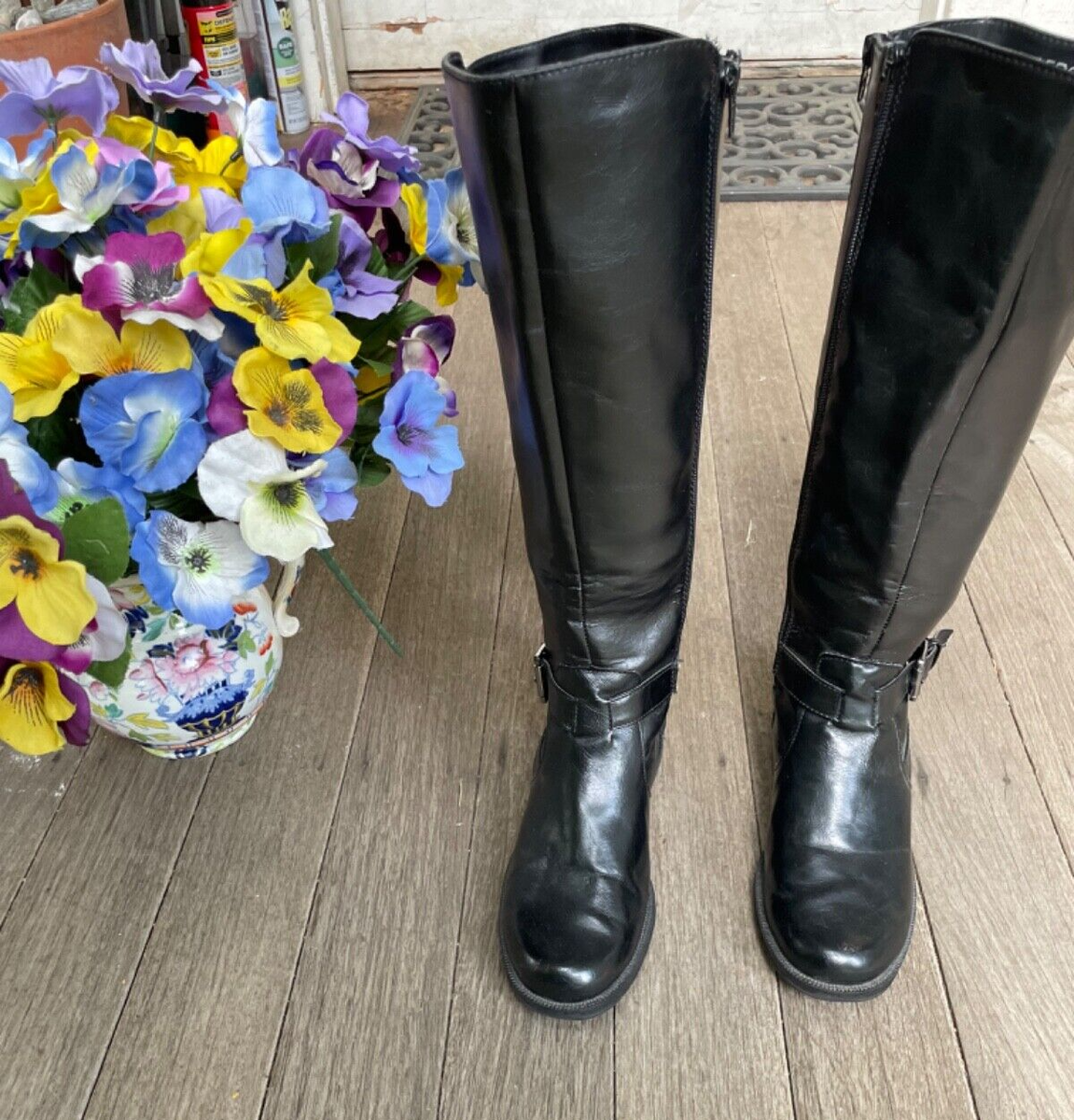 Aerosoles Boots Womens 6.5 M Tall Riding Black Faux Leather Double