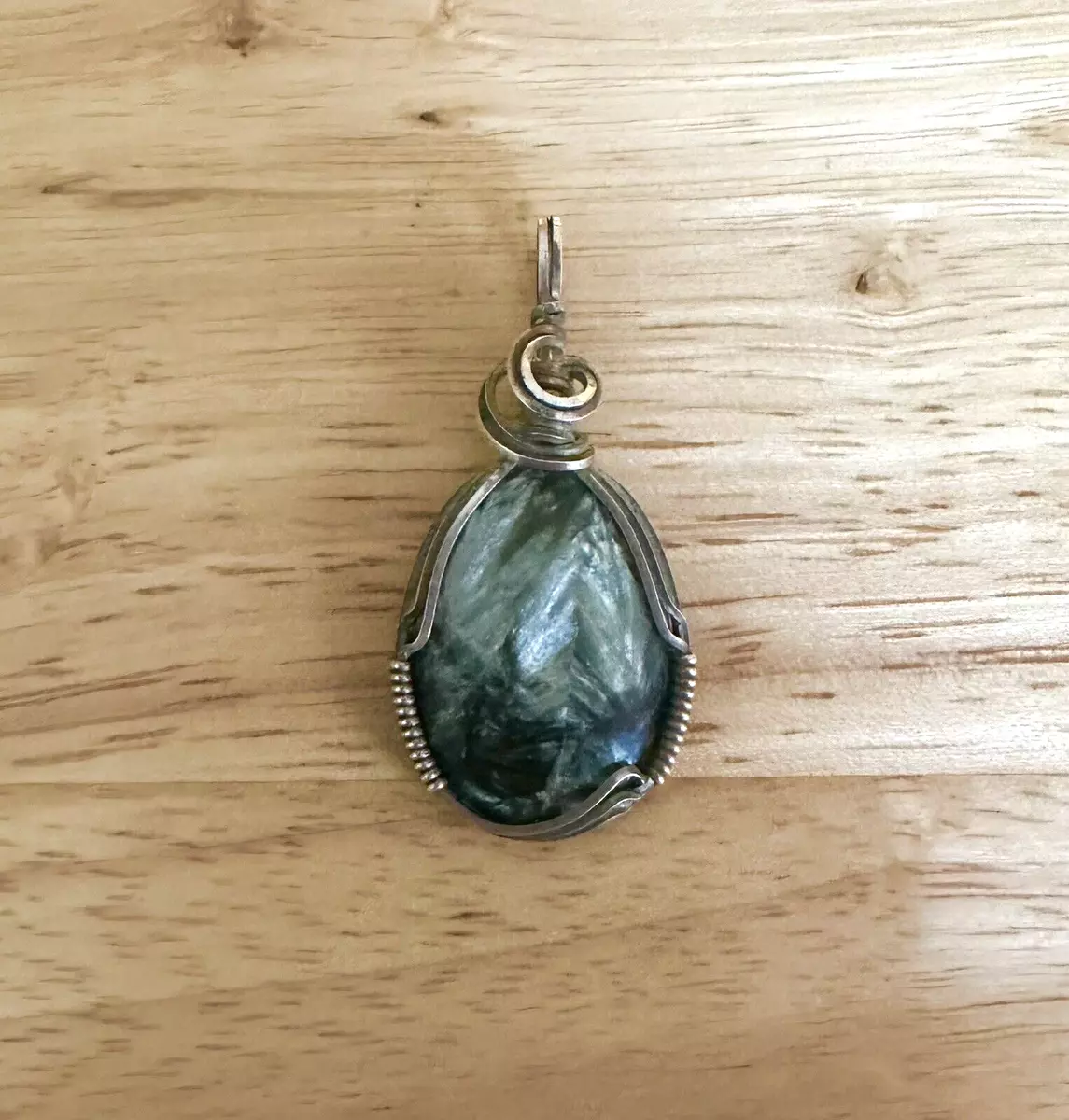 Solid .925 Sterling Silver Wire Wrapped Seraphinite Pendant