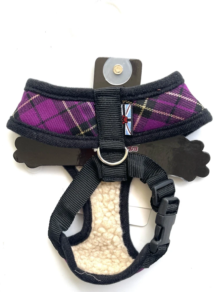 Dog Harness 8-11" Chest; Neck Opening 10" Purple Plaid by Tabitha & Angus OBO