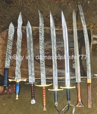 8 Sword Pack custom hand made damascus steel vikings valhalla sword handle Wood