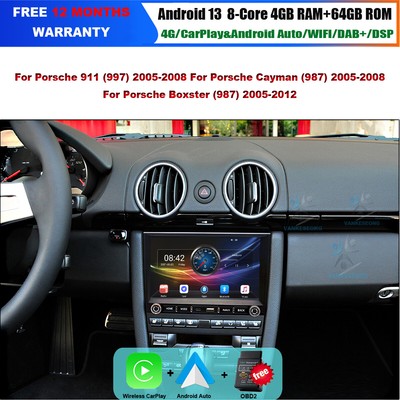 DAB+ CarPlay Android 13 Car Stereo GPS SATNav for Porsche Boxster 911 Cayman 64GB
