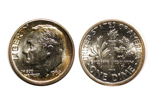 1962-P Roosevelt Dime - Gem BU FB - Full Bands #878