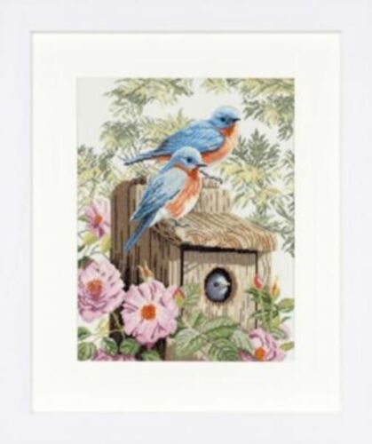 Diy Needlepoint Cross Stitch "Garden Of Blue Birds" Embroidery Kit. Unprinted