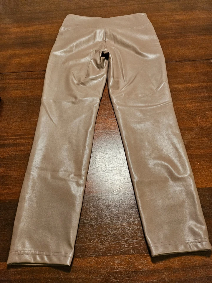 Pantalones de estudio Badgley Mischika para mujer medianos imitación cuero tostado tiro alto leggings Foto 3 de 4