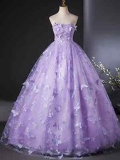 Purple Ball Gown Evening Dresses Tulle Sleeveless Prom Birthday Party Gowns