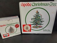 Spode England Christmas Tree Holiday Buffet Set & Revere Bowl in Boxes