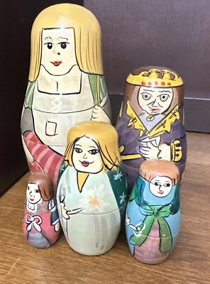 Cinderella 5 Piece Authentic￼ ￼Models Wood Hand Painted Nesting Dolls 5.5  VTG