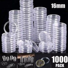 1000Pieces 16mm Coin Holder Capsules Clear Round Plastic Coin Container Case