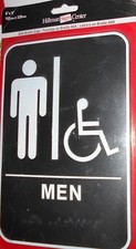 2 Restroom - Men  Wheelchair Pic Signs. 6" x 9" Self Adhesive Braille too  NM3
