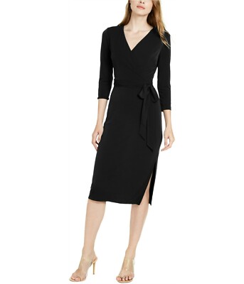 INC WOMEN BLACK TIE 3/4 SLEEVE V NECK MIDI FAUX WRAP COCKTAIL DRESS SIZE  XXL | eBay