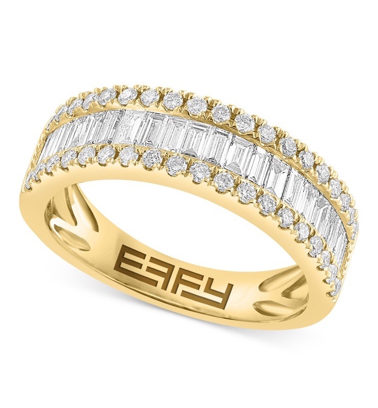 EFFY 14K Yellow Gold 7/8Ct Tw Diamond Round & Baguette Band Ring. Sz 7. NWT!